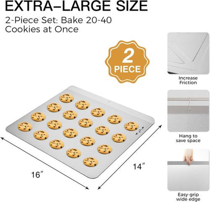 HONGBAKE Large Nonstick Cookie Sheet - Insulated Baking Pan Set, 16" X 14", Grey