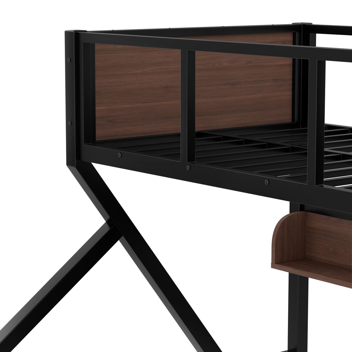 Bellemave Twin XL Over Queen Bunk Bed with Shelves, Metal Bunk Beds with Ladders and Lights, Heavy-Duty Bunkbed for Bedrooms, Guest Rooms and Dorms, No Box Spring Needed and Noise-Free Design, Black