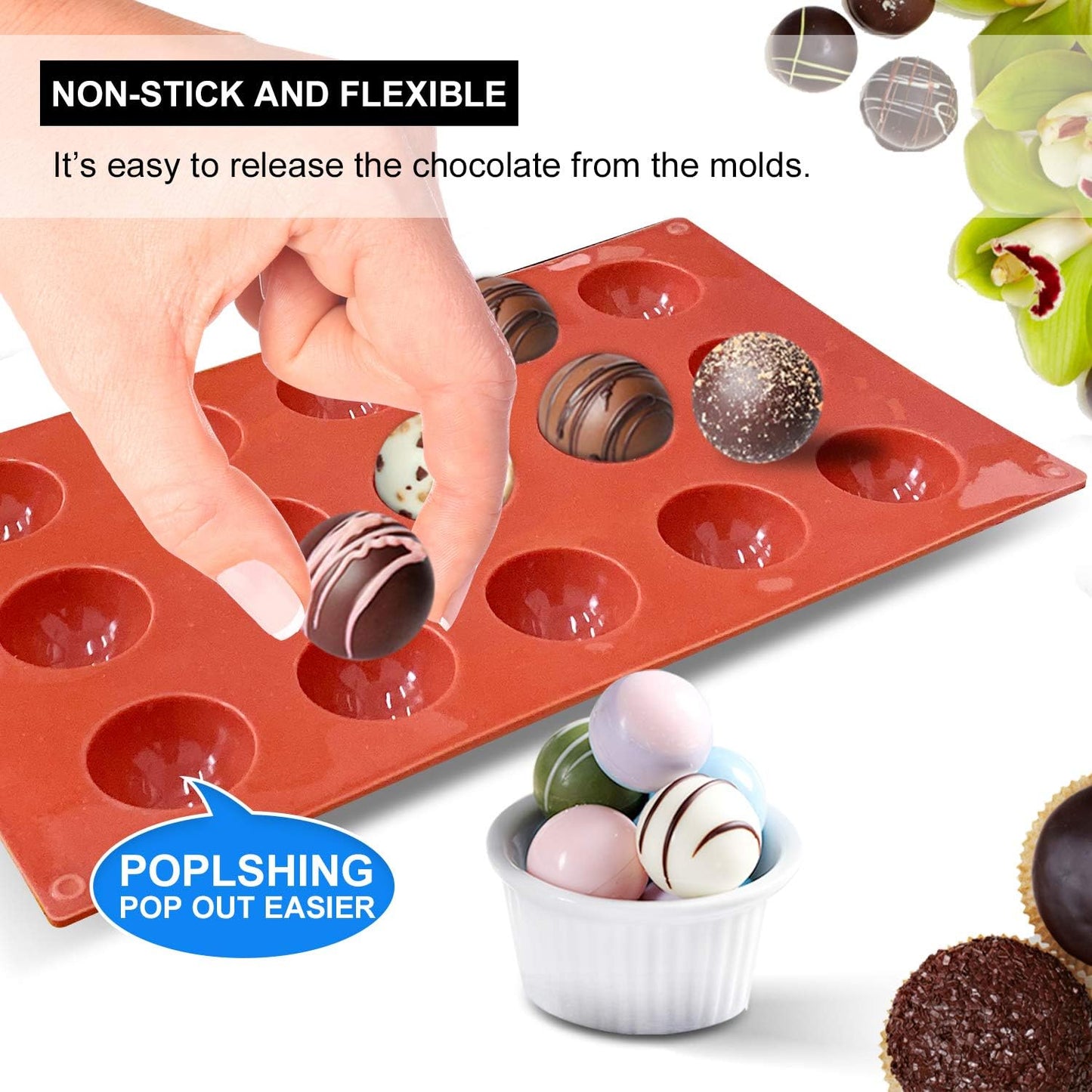 Small 15-Cavity Semi Circular Silicone Mold, 2 Packs Half Sphere Baking Molds for Making Jelly, Chocolates, and Cake