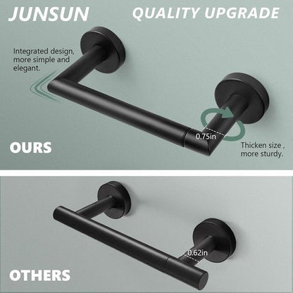 JunSun Matte Black Toilet Paper Holder - Modern Wall-Mounted Design for Large Mega Rolls