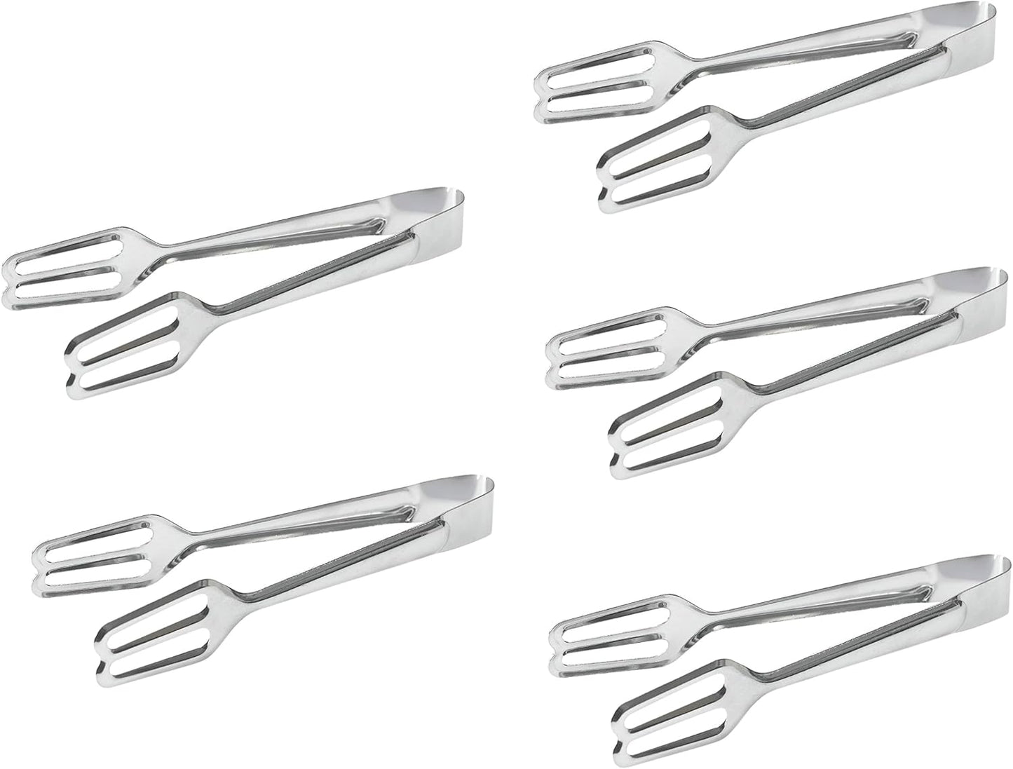 Tredoni 5 Multi-Purpose Small Stainless Steel Cooking Tongs, 7.7" Frying and Serving Tongs Set of 5