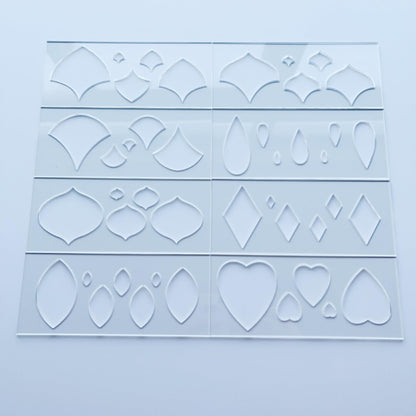 Set of 8 Mandala Art Stencils, 8 Geometric Shapes with 5 Sizes Each, Clear Acrylic Drawing Templates, Hearts, Diamonds, Ovals, Leaves