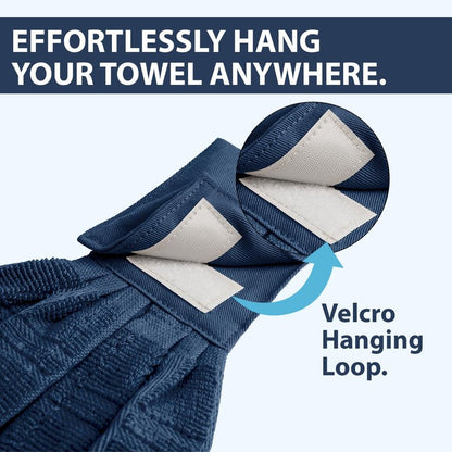 Blue Needles Hanging Kitchen Towels - Blue 100% Cotton Solid Kitchen Tie Towel, Set of 2 Hand Dish Cloth with Hanging Loops 9 x 17 Inches, Absorbent, Super Soft, and Fast Drying Home Essential