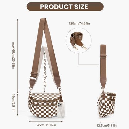 Checkered Crossbody Bum Bags for Women Nylon Checkered Purse Checkerboard Fanny Pack