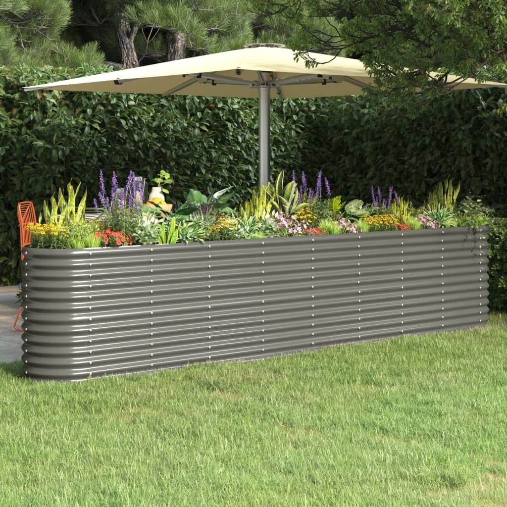Foknhdi Oval Grey Powder-Coated Steel Raised Garden Bed 130.7 x 130.7 x 26.8 in Large Outdoor Planter Box for Vegetables, Flowers & Herbs on Patio, Balcony or Yard Large Flower Pot