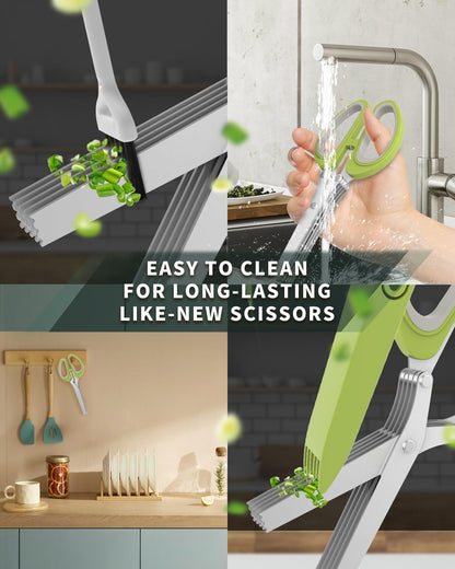 Heavy Duty Herb Cutter, Kitchen Scissors with 5 Blades and Cover for Cutting Basil, Chive, Parsley, and Garlic