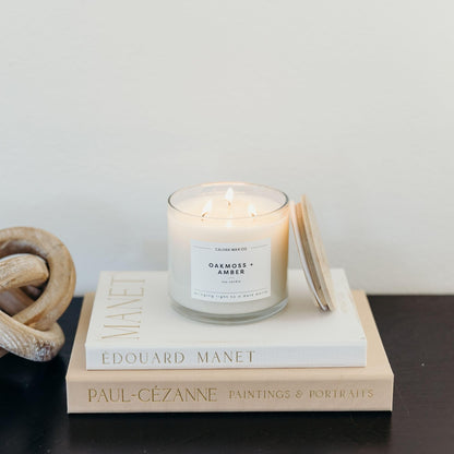 Calyan Wax Co. Oakmoss & Amber 3 Wick Scented Candle - 43 Hour Burn - Luxury 3 Wick Soy Candles - Clean Soy Wax Candles - Long Lasting Large Glass Jar Candle for Home - 14.9oz