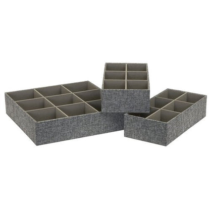 Household Essentials 3 Piece Drawer Organizers Starter Set, Customizable Inserts, Large Tray and 2 Small Trays, Graphite