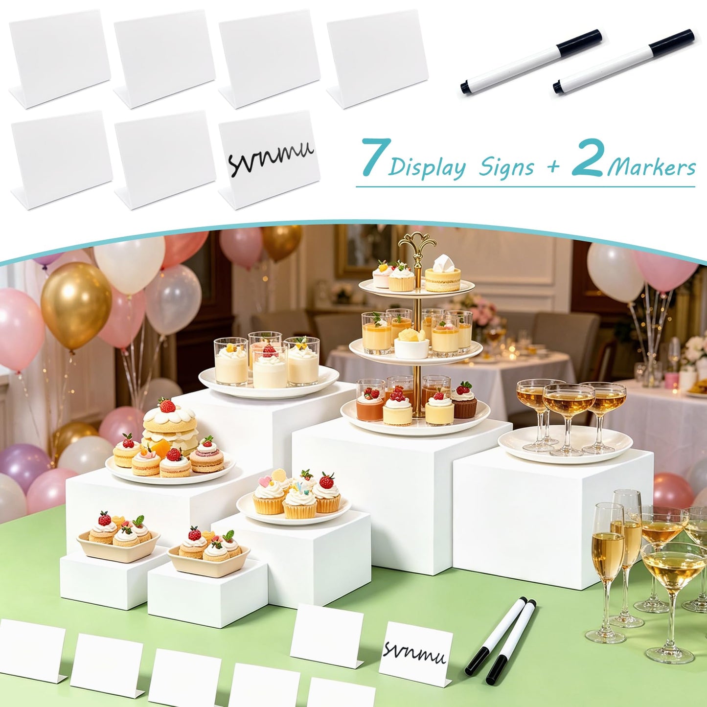 SVNMU 7pcs Acrylic Buffet Risers Set Nestable Cube Display Stands Large Food Display Shelves for Dessert Table Catering Parties Wedding Jewelry Collectibles Figures(Size 10" 9" 8" 7" 6" 5" 5",White)