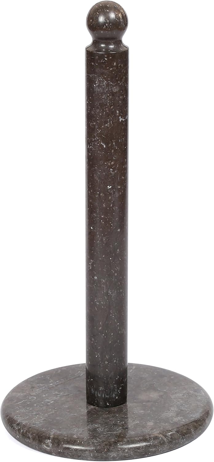 12 Heavy Natural Stone Paper Towel Holder Handcrafted from Solid Indonesian Marble, Non-Tip Weighted Base, One-Hand