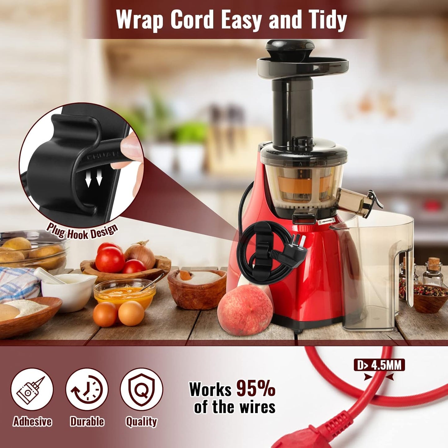 Cord Organizer for Kitchen Appliances, 6Pcs Black Cord Winder, Cord Keeper for Mixer, Coffee Maker, Air Fryer, Toaster