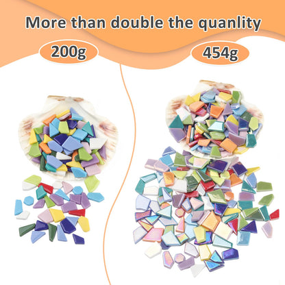 Youway Style Iridescent Glass Mosaic Tiles for Crafts Bulk,454g Broken Mosaic Glass Pieces for Garden Crafts Kits,DIY Mosaic Art Decor