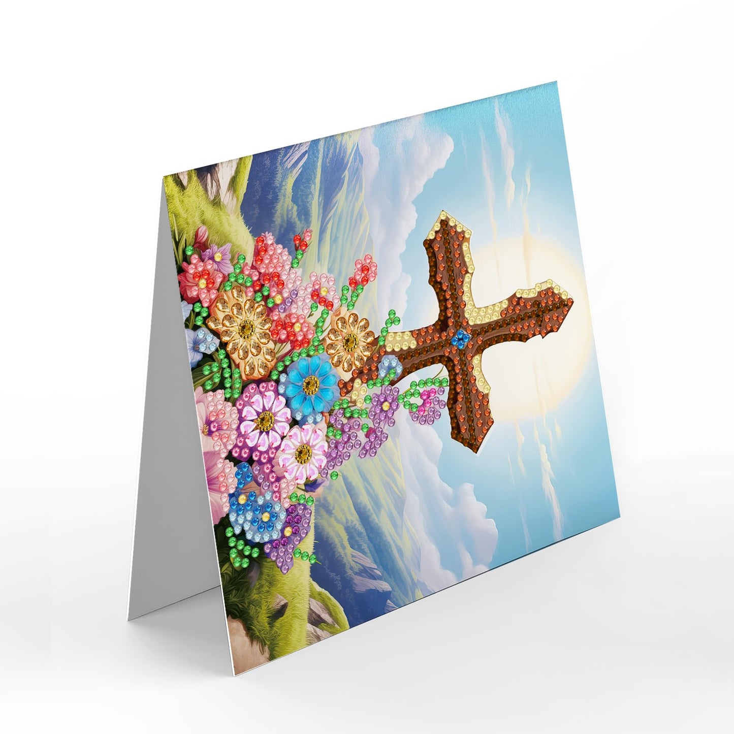 pigpigboss 8 Packs Cross Diamond Painting Greeting Card Kit, Lily Flower Diamond Art Birthday Cards with Envelopes, Diamond Dots Thank you Card for Adult Beginner Holiday Blessing