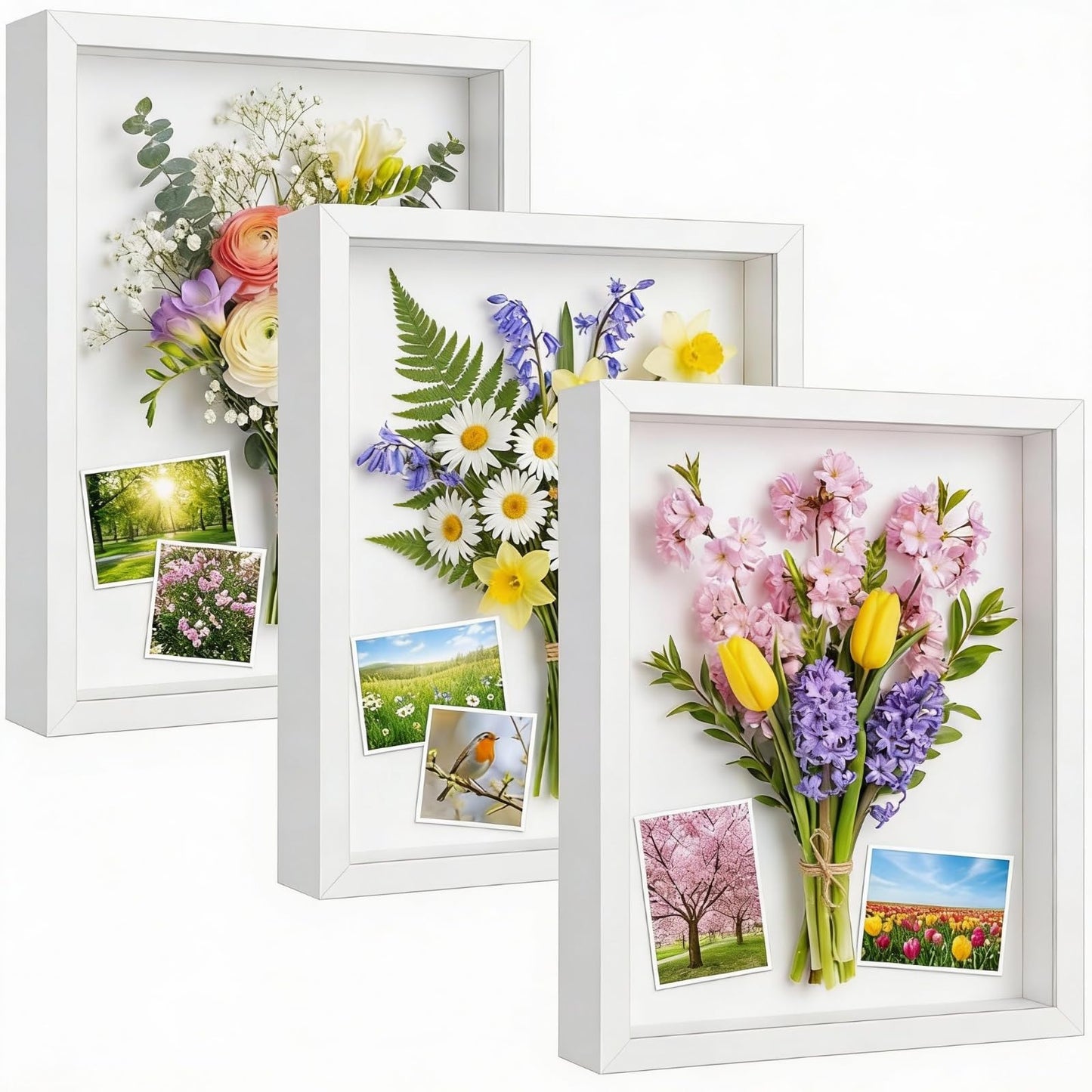 Tuanse 3 Pcs 11 x 14 inches Shadow Box Frame Deep Shadow Display Boxes Cases Picture Display Case for Wall and Tabletop DIY Craft Memorabilia Wedding Memories Tickets and Photos(White)