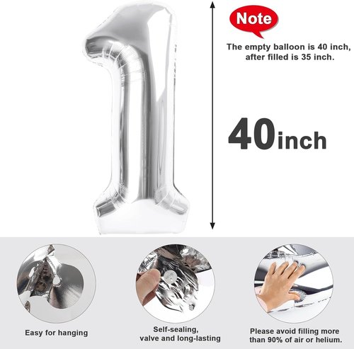 Happy 27 Balloon - Large Silver Foil Number Decoration for Birthday, Wedding & Graduation