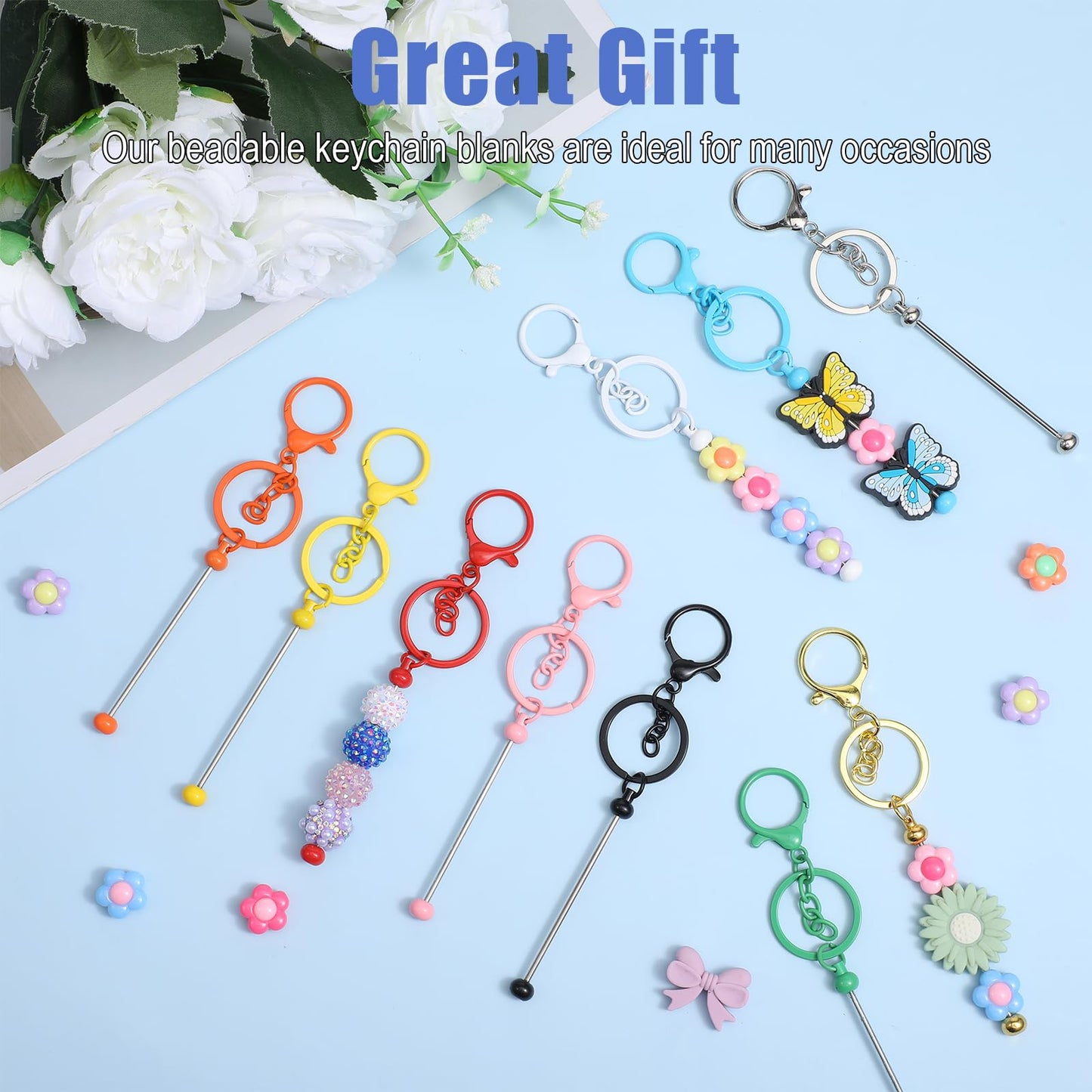 PercyEffie 30 Pcs Bulk DIY Beadable Keychain Bulk Kit Cute Blank Metal Keychain Bars Men's and Women's Making Supplies Crafts for Crafts Jewelry Bag Accessories Custom Gifts Multicolor