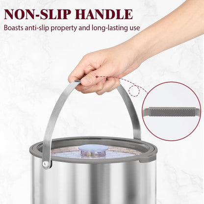 6.8L/7QT Insulated Ice Bucket with Lid & Scoop,Double-Wall Ice Bucket for Parties,Cocktail Bar(Grey)
