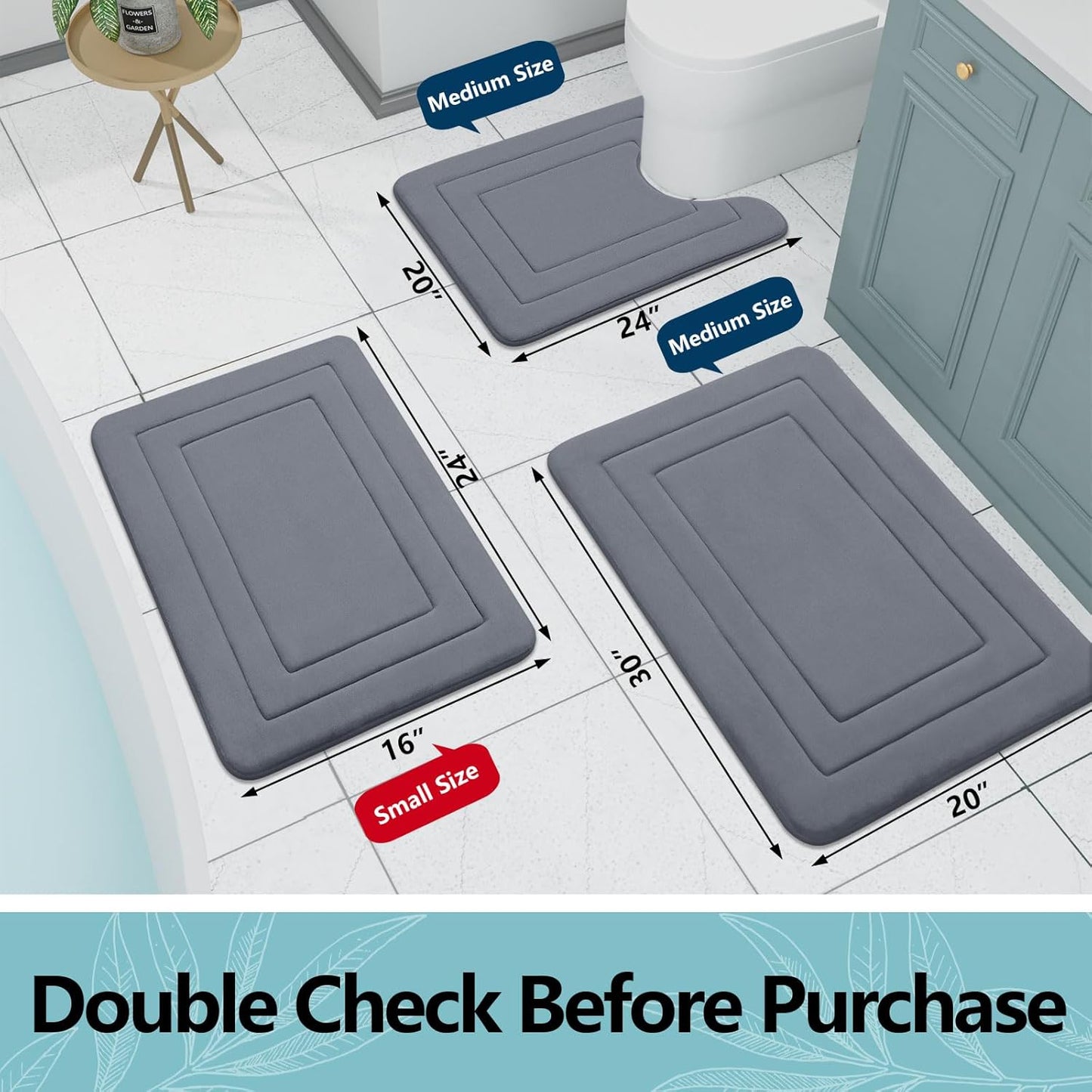 Arotive Memory Foam U-Shaped Toilet Rugs 24x20, Super Soft Absorbent Contoured Bath Mats, Dark Grey