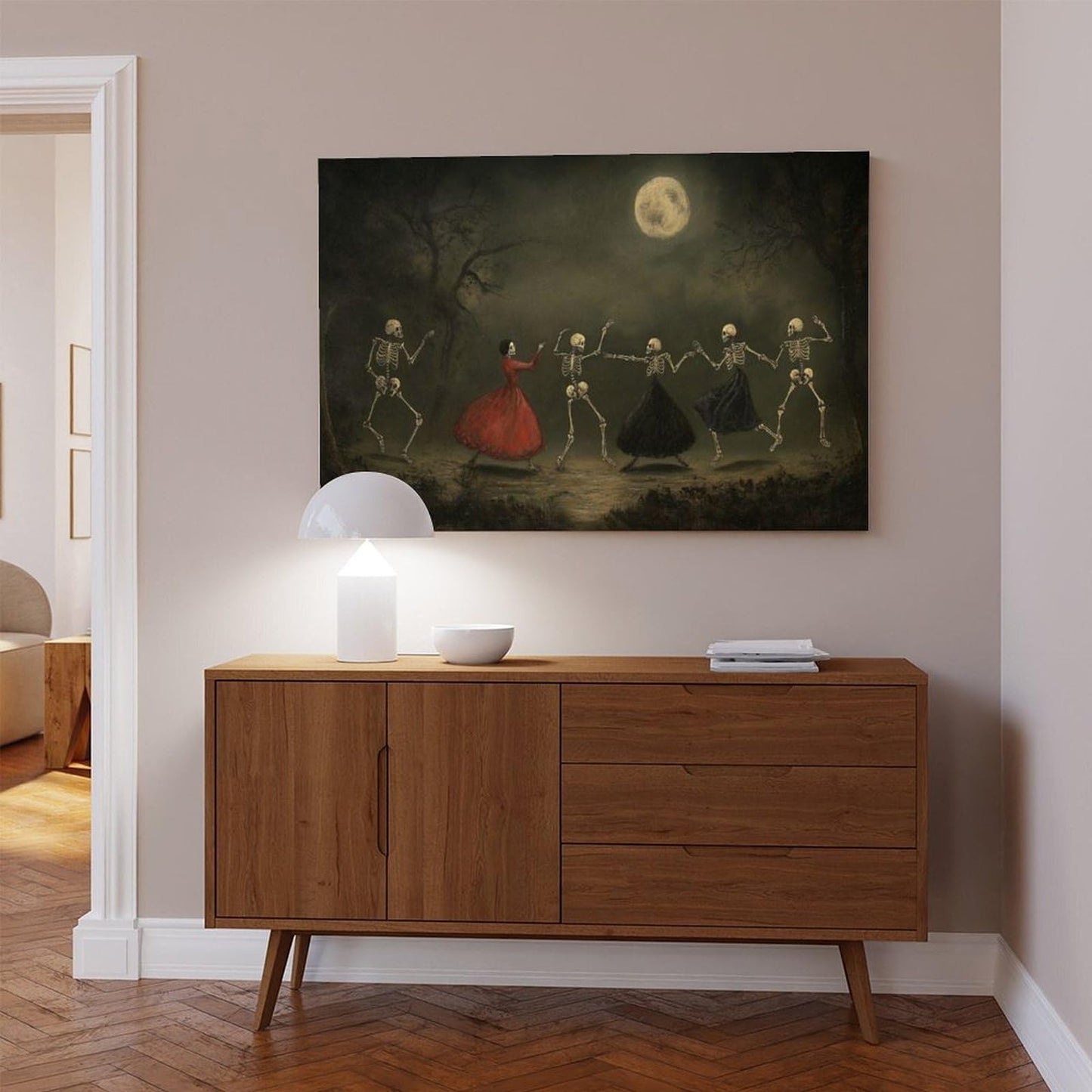 SWDXA Dancing Skeletons Halloween Spooky Decor Canvas Poster Wall Art Prints Room Aesthetic Murals Bedroom And Living Decorations 12" L X 18" W