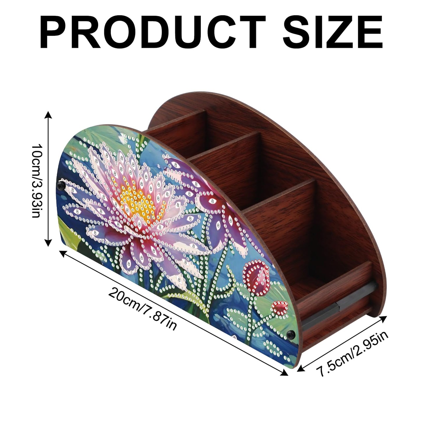 DIY Diamond Painting Storage Box, Pink Lotus Design Handmade 5D Diamond Art Case Multi-Compartment Wooden Desktop Organizer for TV AC Remotes Makeup Brushes Pens Holder Tabletop Craft Storage