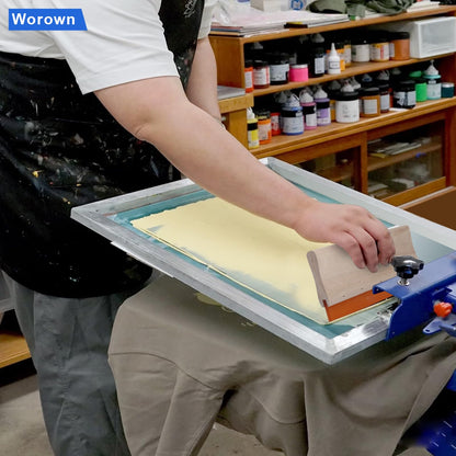 Worown 10 X 14 Inch Aluminum Silk Screen Printing Frame with 110 White Mesh, and Including 4 x 10 Inch Wooden Screen Printing Squeegee