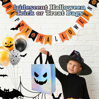 KAWZBYN 30 Pcs Halloween Ghost Gift Bags Iridescent Holographic Candy Goodie Bag Reusable Non woven Gift Bags for Girls Halloween Trick or Treat Party Supplies Favors, 8''x4''x10''