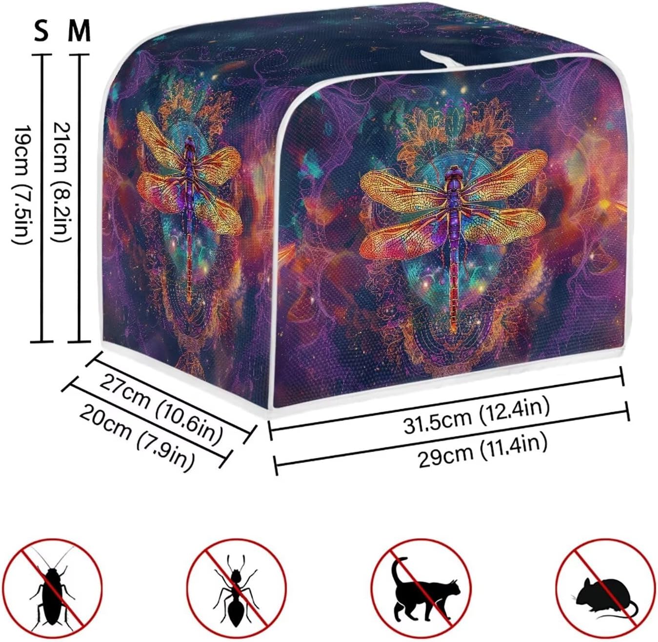 Gold Dragonfly Boho Purple Galaxy Print 4 Slice Toaster Oven Cover | Universal Size Microwave Dust Cover Organizer Bag