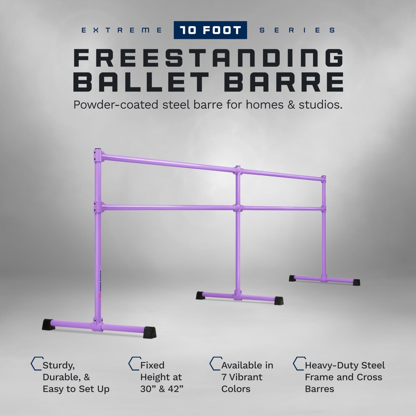 VITA Barre Portable Freestanding Double Ballet Barre, Extreme, 10 Ft Bars, Purple, Steel | Fixed Height, Made in USA, Home or Gym Exercise Equipment for Kids & Adults | Dance, Fitness, Pilates