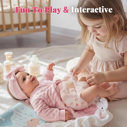 BABESIDE Reborn Baby Dolls Sunny - 17 Inch Cute Realistic Baby Doll with Soft Cloth Body, Poseable Real Life Baby Dolls with Bottle and Accessories for 3+ Years Old Girl Gifts, Pretend Play