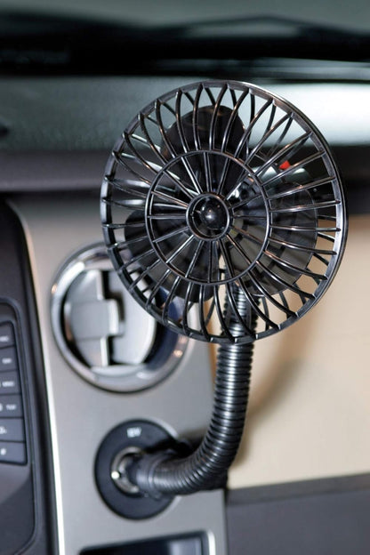 Koolatron 12V Mini Car Fan: Direct Plug-in Portable Fan with Flexible Neck for Cans, Vans, Trucks, RVs, Boats