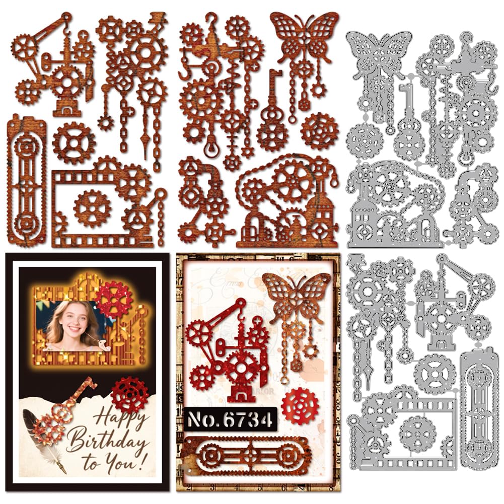 MAYJOYDIY Gear Frame Metal Die Cuts Steampunk Gear Machine Cutting Dies Machine Butterfly Embossing Stencils Scrapbooking Tool for DIY Scrapbooking Craft Card Making Album Gift Decor