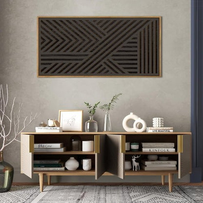 IARTTOP Extra Large Black Wood Wall Art - Framed Abstract Geometric Decor 20x40 Inch for Modern Spaces
