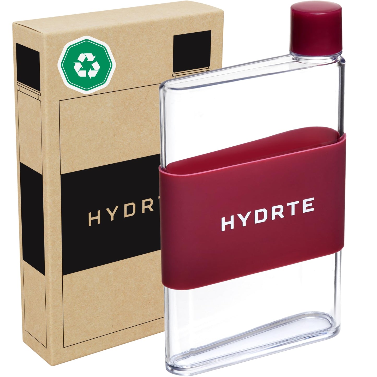 Hydrte Flat Water Bottle 16.2 oz, Leak Proof and Slim Design, The Purse Water Bottle, Cute Water Bottles made for Women and Men, BPA Free Square