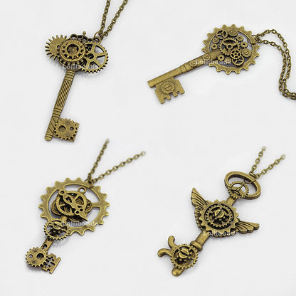 LolliBeads® 230 Gram Antiqued Bronze/Silver Metal Skeleton Keys and Wings, Bronze Steampunk Watch Gear Cog Wheel, Chains, Clasps and Jump Rings DIY Kits (300 Pcs)