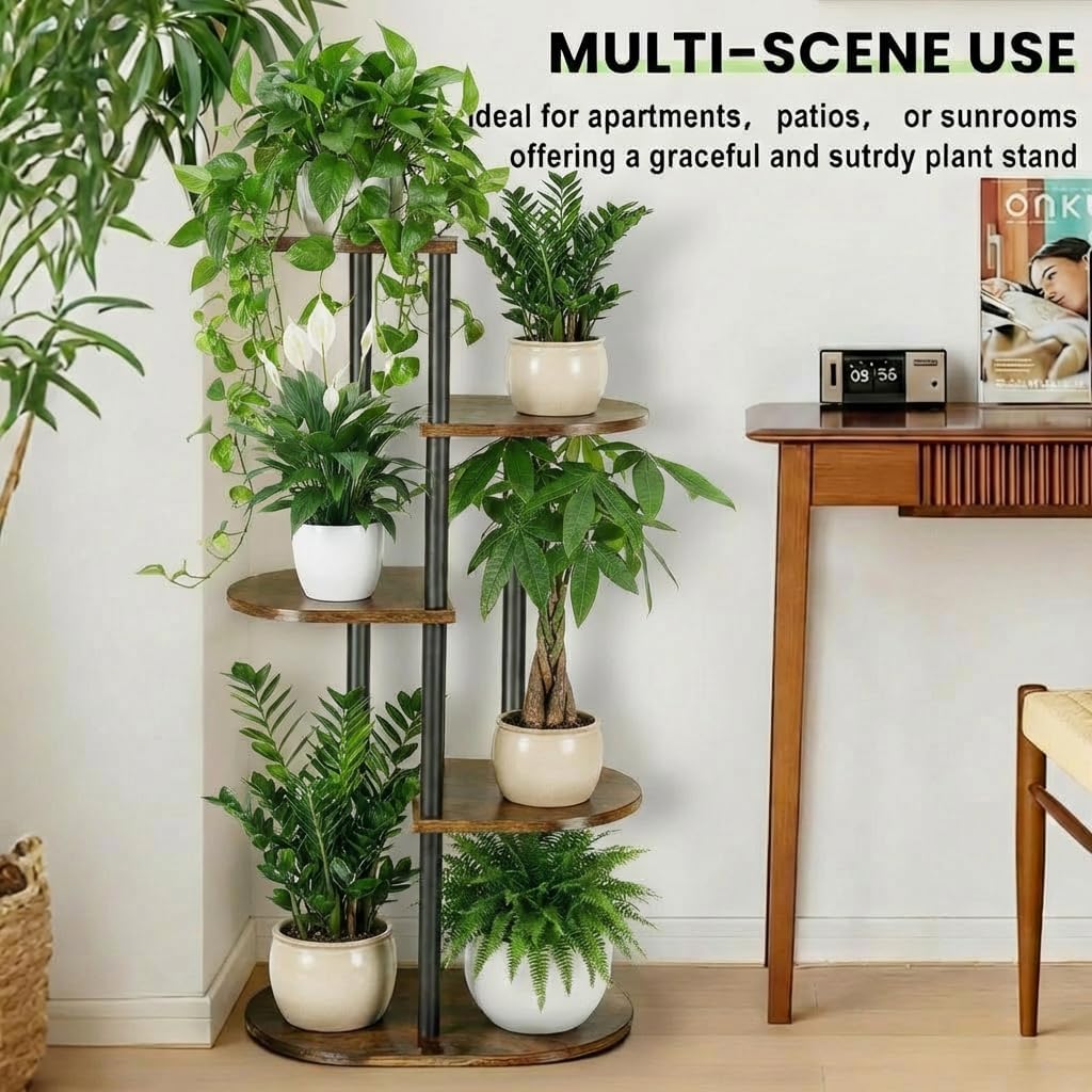 Korrie Home 5 6 Tiered Plant Stand Indoor, Tall Tier Potted Wooden Plant Shelf for Multiple Flower Plants, Multi Corner