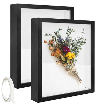 2 Pack 11 x 14in Shadow Box Frame Shadow Boxes Display Cases 3D Picture Frame Shadow Boxes Display Cases with Adhesive Tape for Baby Items Wedding Memories Awards Medals Tickets and Photos(Black)