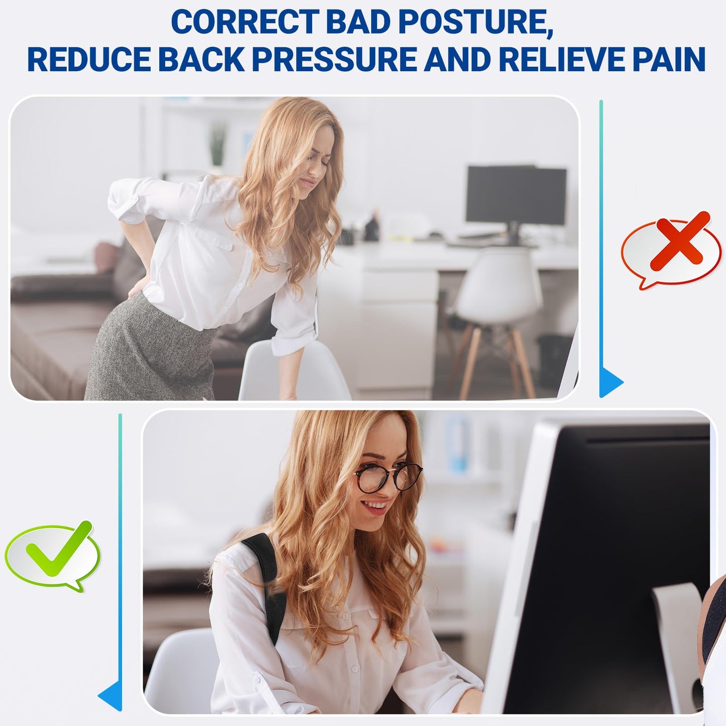 Posture Corrector for Women and Men, Adjustable Upper Back Brace, Spine Support Straightener, Neck, Shoulder, Back and Lumbar Pain Relief, Comfortable & Breathable