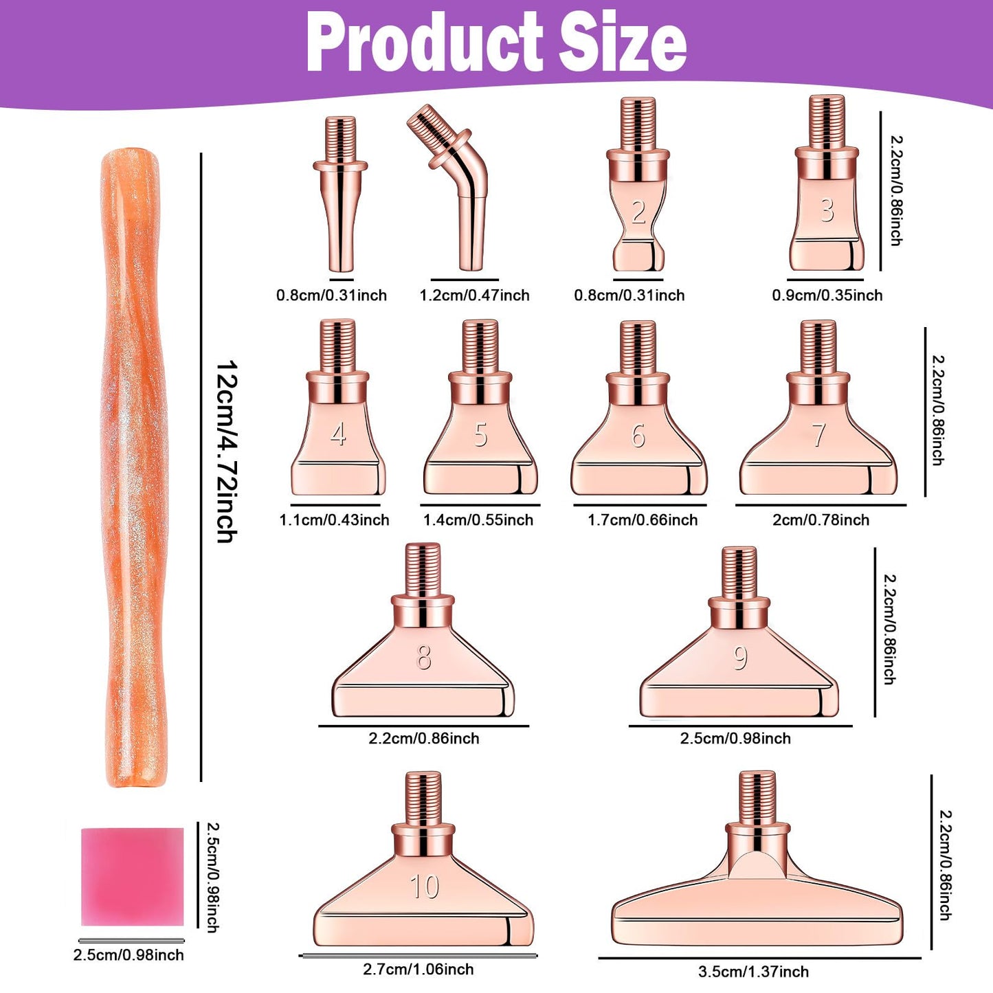 Snewvie Diamond Painting Pen Accessories Tools Set,3PCS Glitter Diamond Art Pen and 12Pcs Rosegold Metal Screw Thread Multi Placer Tips,Resin Diamond Painting Drill Pens for DIY Diamond Art