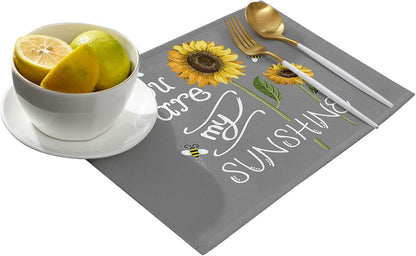 You are My Sunshine Placemat Set of 6 for Dining Table - Cotton Linen Waterproof Cloth Table Mat, Easy Clean