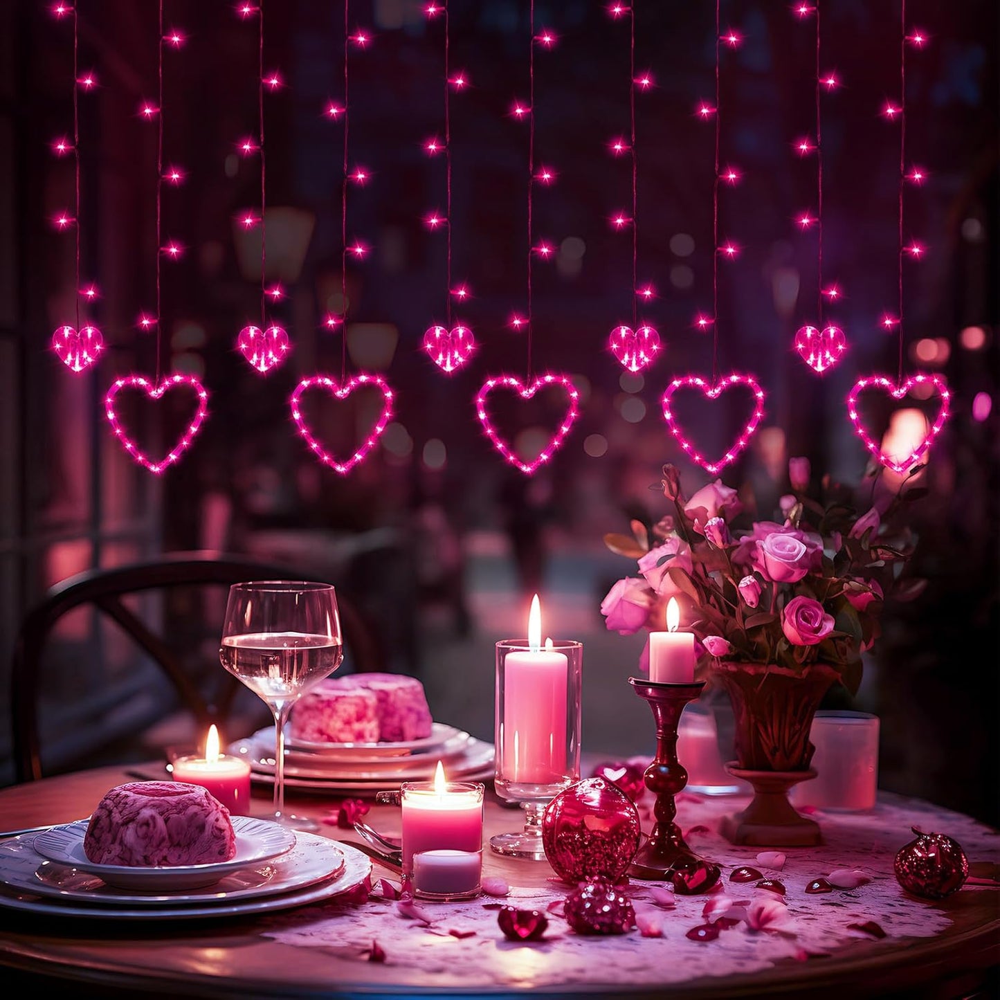 12 138 8 Valentines Day Decor, Pink Love Heart String Lights for Bedroom, Hearts LED Fairy Twinkle Lights with Remote