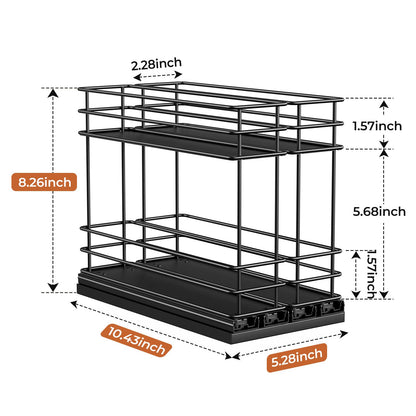 Pull Out Spice Rack Organizer for Cabinet, Slide Out Spice Racks, Easy to Install, 2.1''Wx10.35''Dx8.26''H, 3 Drawers 2 Tiers(Black)