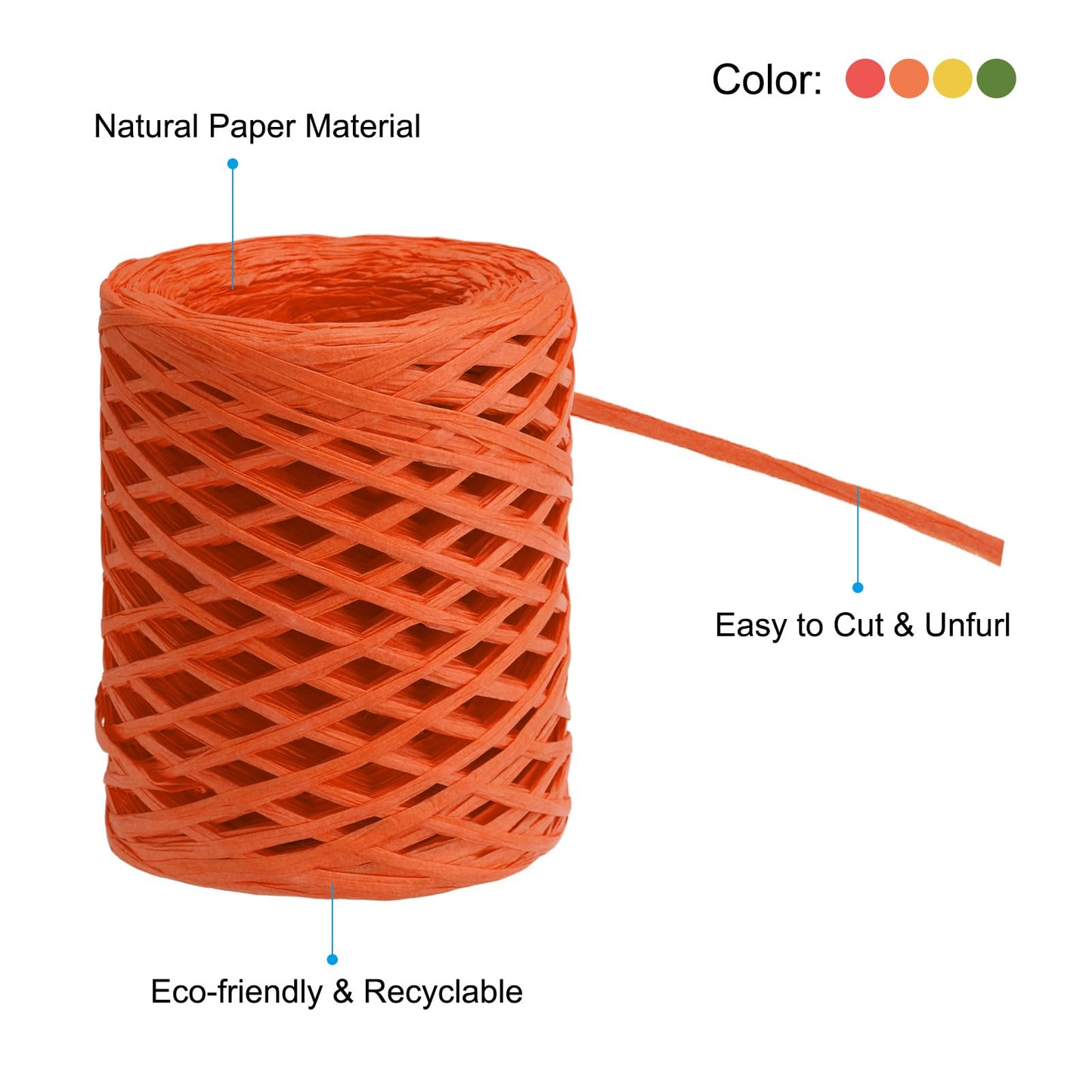 PATIKIL Raffia Ribbon 100 Yard, 4 Roll Natural Packing Paper Twine String for Crochet Box Wrapping Craft Holiday Decor, Red/Orange/Yellow/Green