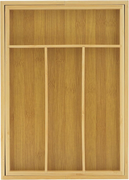 JoyJolt Bamboo Expandable Drawer Organizer for Kitchen Utensils, Adjustable Cutlery Tray with 4-6 Slots