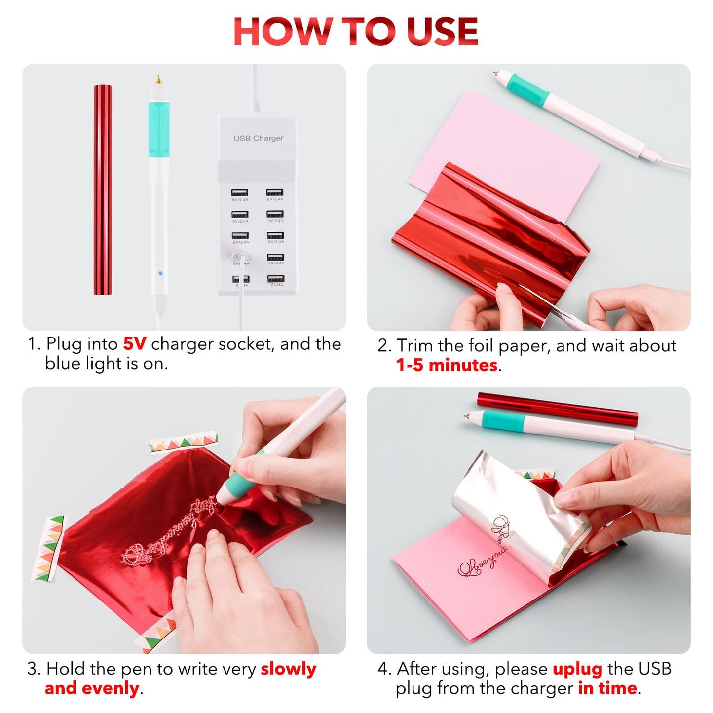 Briartw USB Hot Foil Pen – Heat Active Foiling Tool with 13 Color Foil Rolls & 3 Interchangeable Tips for Writing, Drawing, Crafting on Paper, Wood, Leather