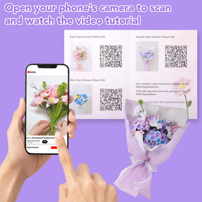 WSICSE 500Pcs Purple Pipe Cleaner Flower Kit, Pipe Cleaners Bulk Chenille Stems with Floral Wires, Gardening Tape,Stamen& Ribbon, Wrapping Paper (5 Colors)