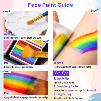 Face Painting Kit - 42 Colors Professional Face Paint Makeup Kit, Non-Toxic Water Activated Body Palette with Brushes, Stencils, Glitter, Gem, Sponge for Halloween, Arty Makeup & Cosplay Party