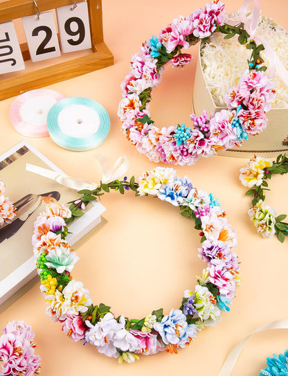 25 Sets DIY Flower Crowns Making Kit, Make Your Own Flower Crown Wreath Handmade Fairy Floral Hair Accessories Garland Kit for Bridal Wedding Birthday Party Decor