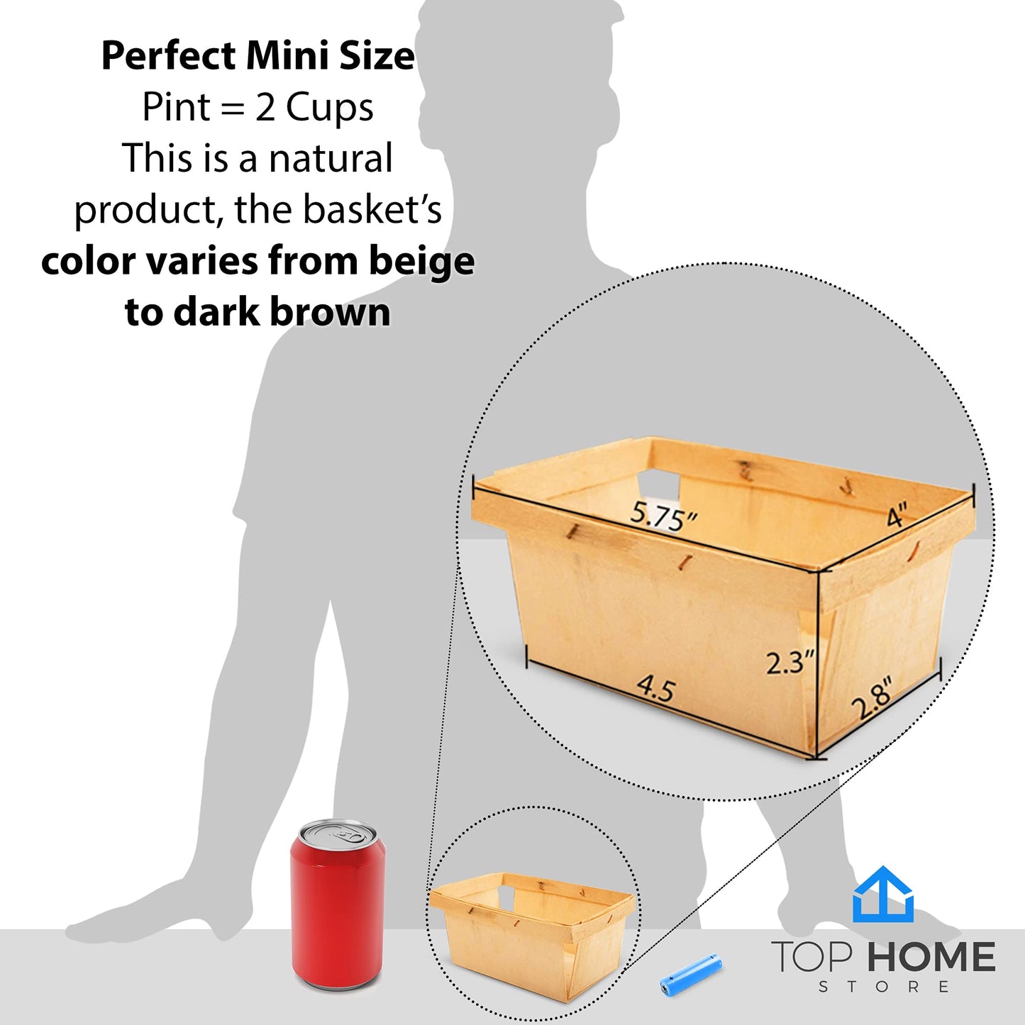 One Pint Mini Rectangular Gift Baskets (10 Pack); for Picking Fruit or Arts, Crafts and Decor; 5.75” X 4” Rectangle Vented Wood Boxes