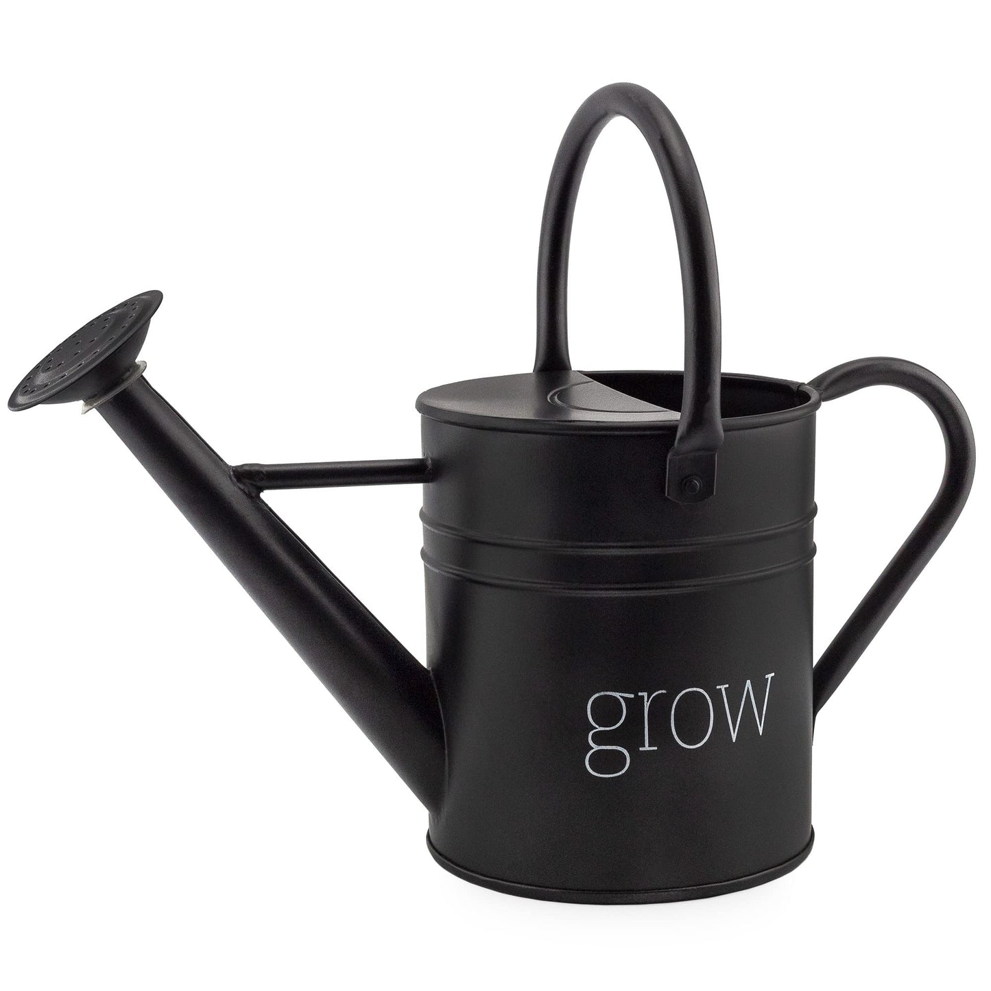 AuldHome Design Farmhouse Enamel Watering Can (Black); Rustic Metal Watering Pitcher for Home Decor and Gardening