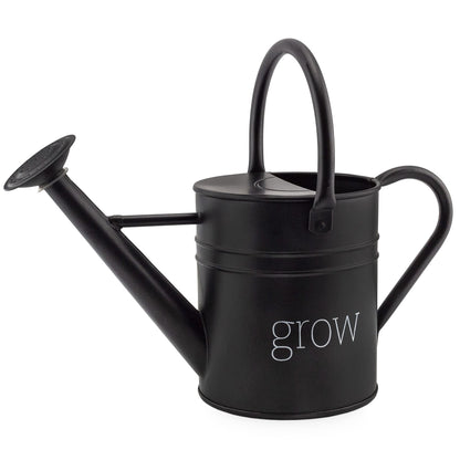 AuldHome Design Farmhouse Enamel Watering Can (Black); Rustic Metal Watering Pitcher for Home Decor and Gardening